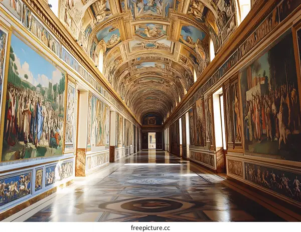 Art Gallery Corridor With Paintings And Fresco