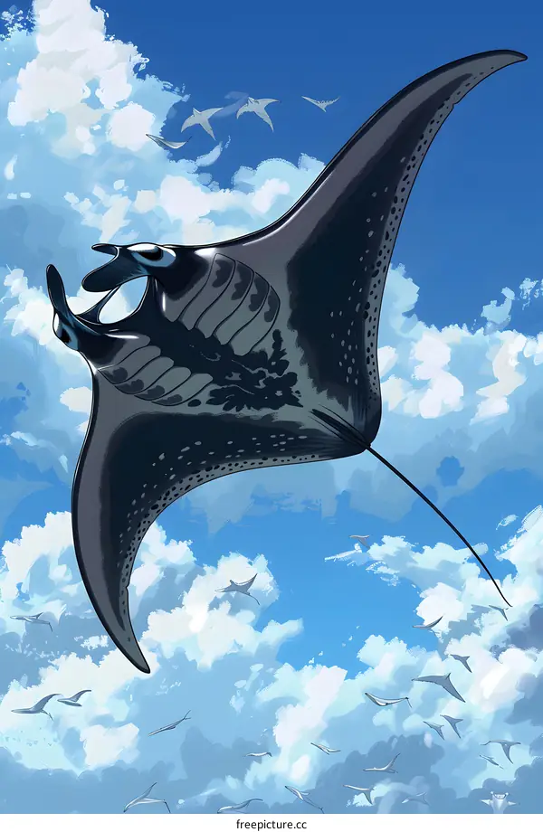 Giant Oceanic Manta Ray Soaring Through a Cloudy Sky