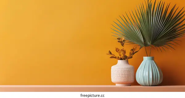 Minimalist Yellow Wall With Two Vases