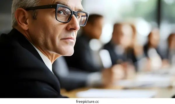 Serious Businessman Looking Ahead in Meeting