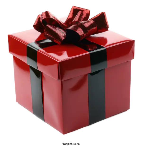 [Transparent Background PNG]Red Gift Box with Black Ribbon and Bow