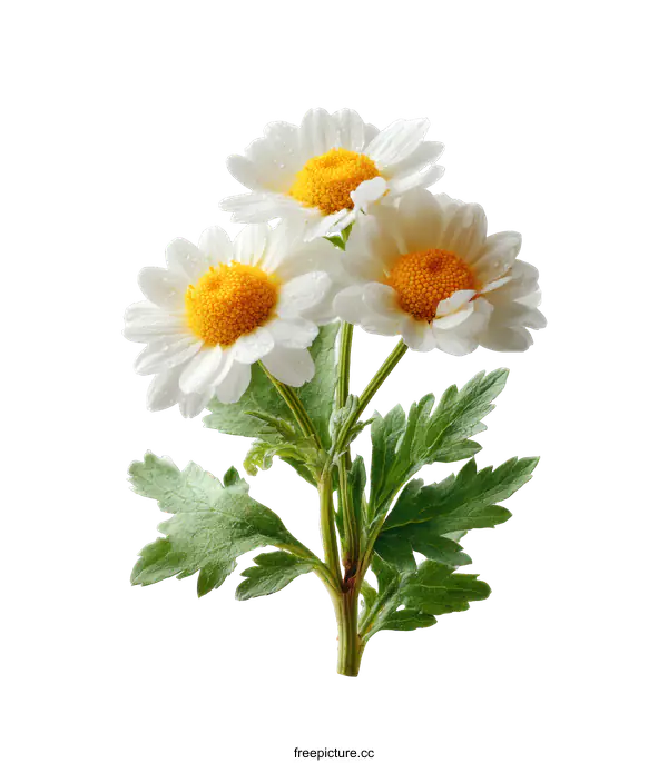 [Transparent Background PNG]Closeup of Delicate White Daisies with Water Drops