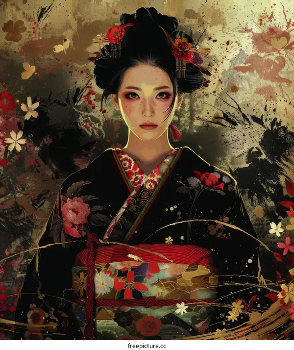 Portrait of a Japanese woman in traditional clothing