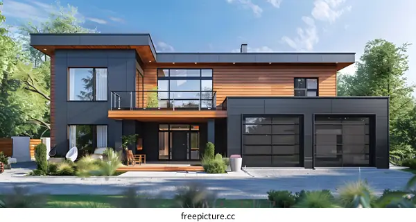 Modern House with Black and Wood Siding