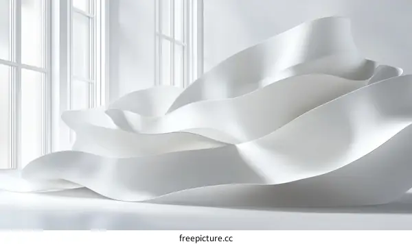 Abstract White Rippled Forms in a Modern Interior