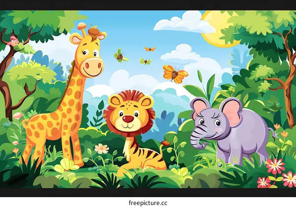 Cute Cartoon Animals in the Jungle