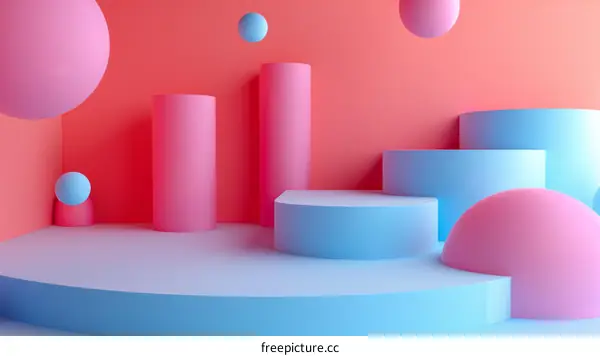 Pink and blue pastel podiums with pastel balls