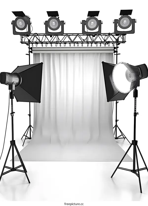 Studio Photography Backdrop Set Up With Lights And White Background