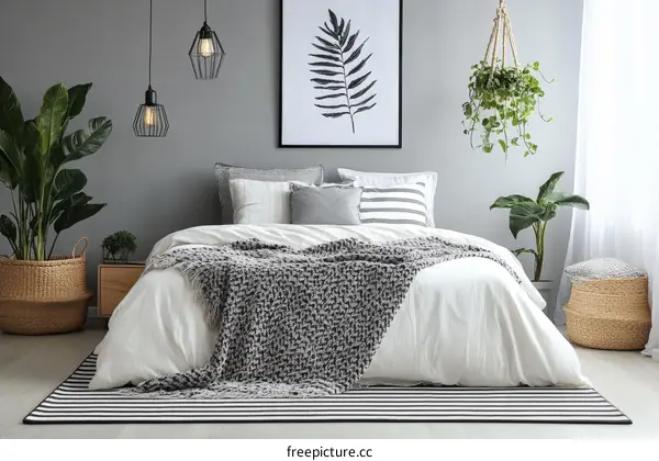 Modern Bedroom Interior Design with Plants and Lighting