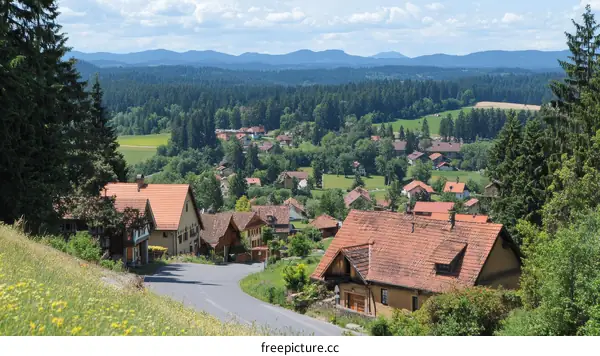 Panoramic View of a Village Nestled in the Valley