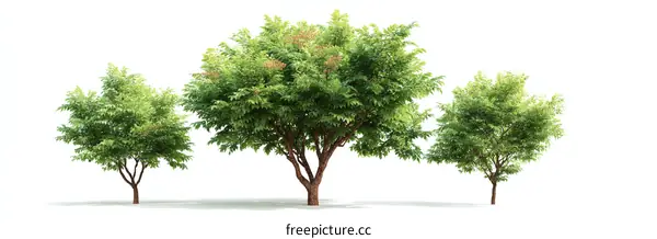 Three Green Trees Isolated on White Background
