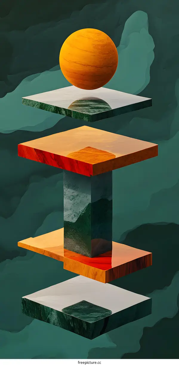 Abstract Stacked Geometric Shapes With Green Background