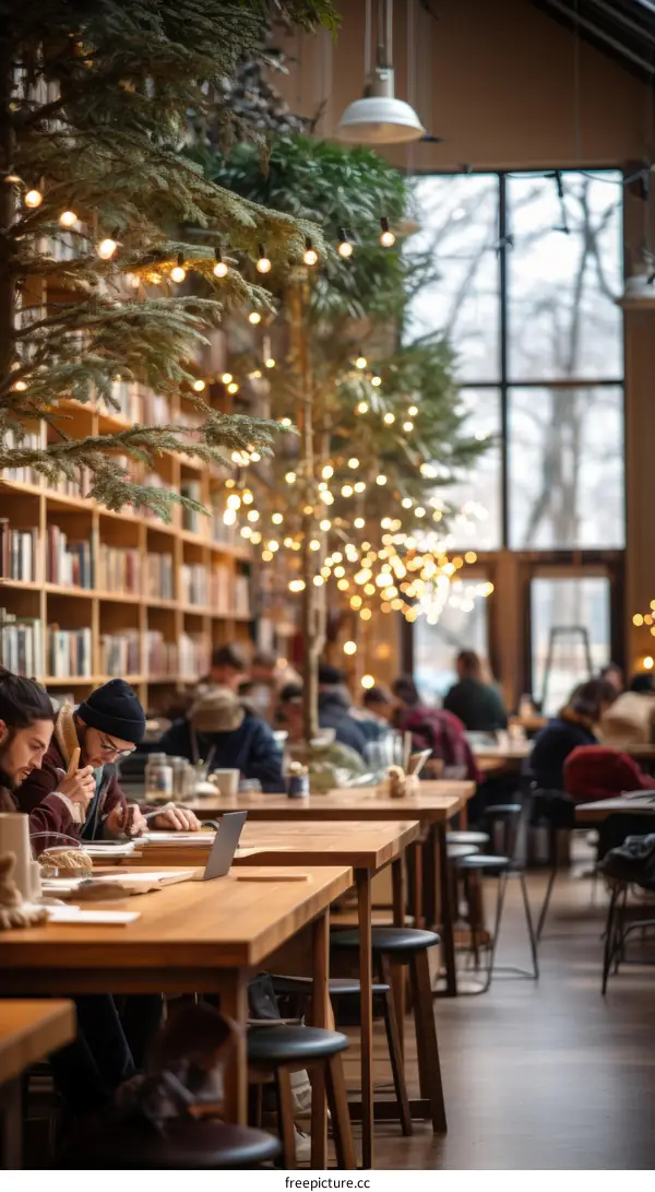 Blurred background image of people studying and working in a cafe