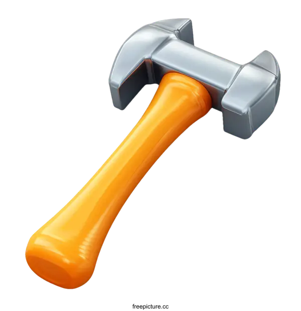 [Transparent Background PNG]3D Rendered Orange Handle Hammer Tool
