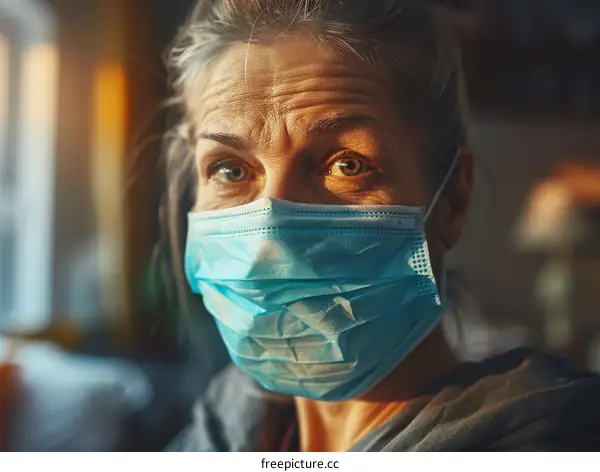 Elderly woman wearing a surgical mask