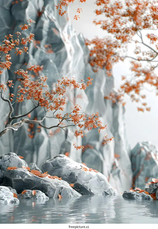 Blazing Autumn Foliage on a Sheer Cliff