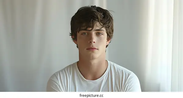 Portrait of a young man with freckles and green eyes