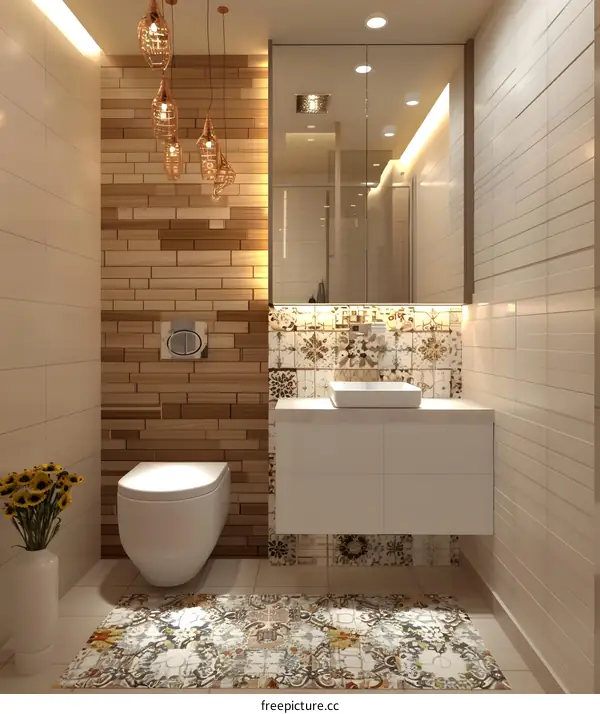 Modern Bathroom Interior Design with Wooden Tiles