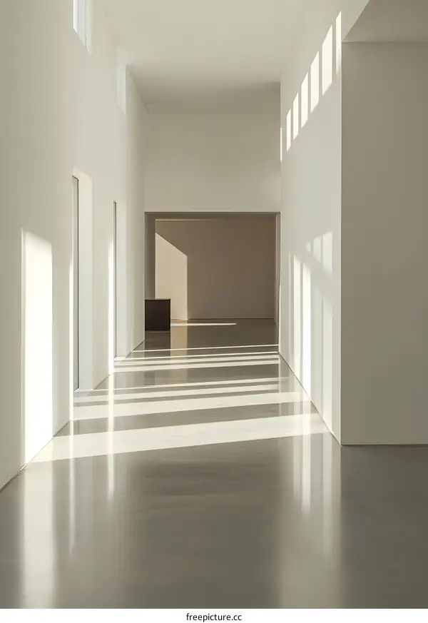 Sunlight Streaming Through Windows in a Modern Hallway
