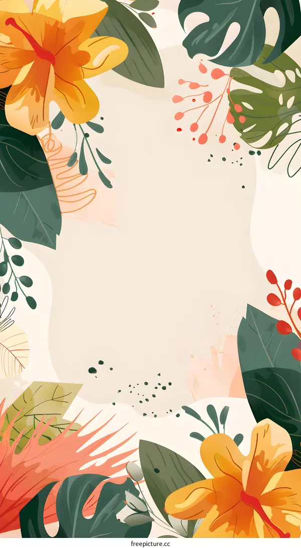 Tropical Floral Border with Abstract Shapes Illustration