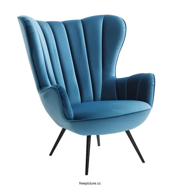 [Transparent Background PNG]Blue Velvet Armchair with Black Legs