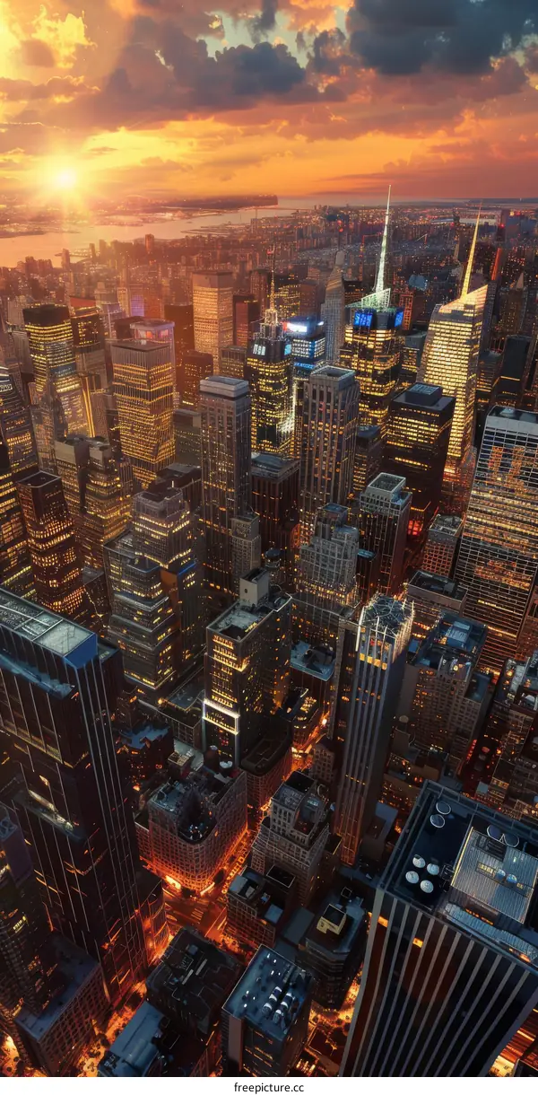 New York City Sunset Skyscraper Manhattan Urban