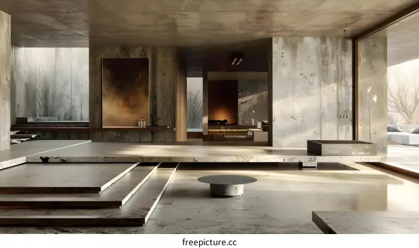 Modern Minimalist Interior Design with Concrete Walls and Stone Floors