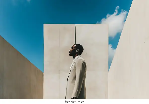 Man in Suit Standing Against Concrete Walls
