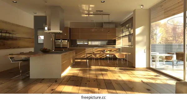 Modern Kitchen Interior Design with Wooden Floor