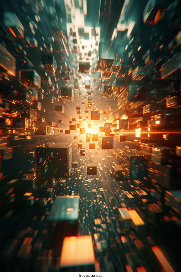 Glowing Cube Tunnel: Abstract 3D Digital Art