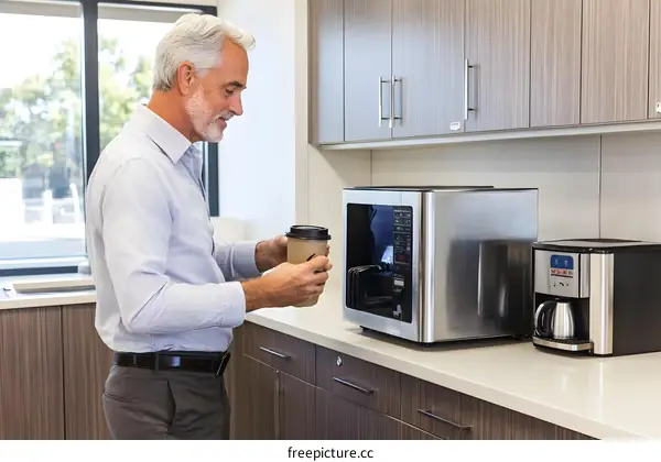 Man Making Coffee in Office Break Room