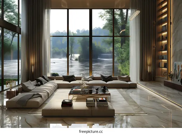 Luxurious living room with river view