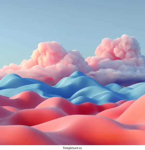 Pink Dream Clouds Above Serene Blue Hills