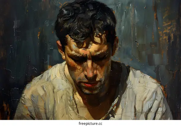 Man with Dark Hair in a White Shirt Oil Painting