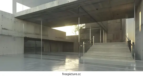 Modern Concrete House With Glass Walls And Staircase