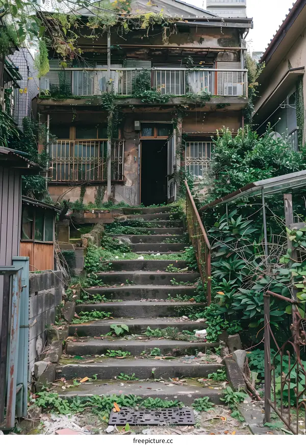 Old Abandoned House with overgrown stairs