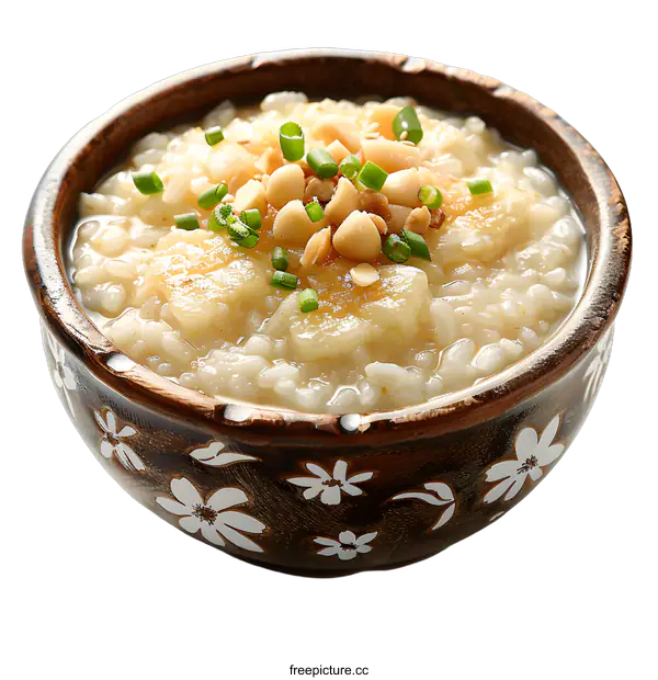 [Transparent Background PNG]A bowl of congee with peanuts and green onions