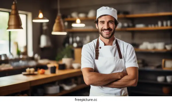 Portrait of a Smiling Chef in a Commercial Kitchen