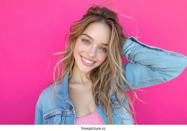 Smiling Caucasian Teenager in Front of Pink Background