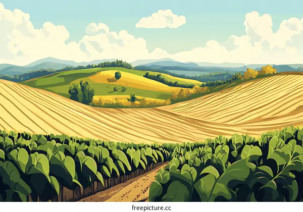 Green Field Landscape Illustration