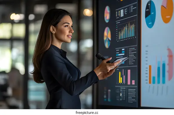 Businesswoman Presenting Data on Screen