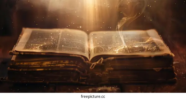 Ancient Tome of Magic Spells with Glowing Orbs