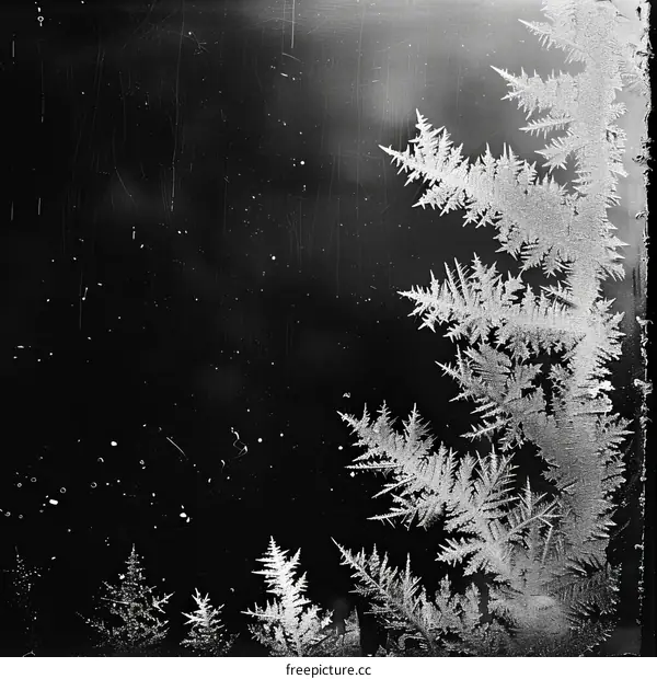 Black and white photo of frost on a window