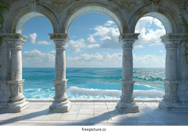 Marble Archways Overlooking Rough Ocean Water
