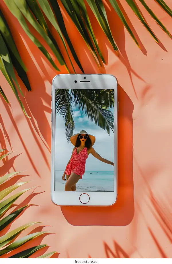 Phone Screen With Palm Tree And Beach Image