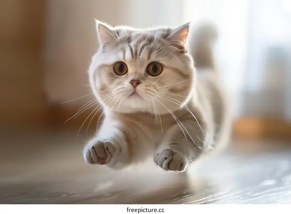 A cute cat is jumping in the air