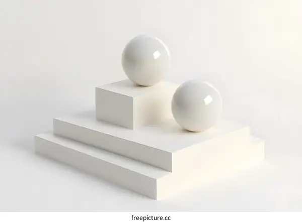White Spheres on Geometric Platform Abstract Minimalist 3D Render