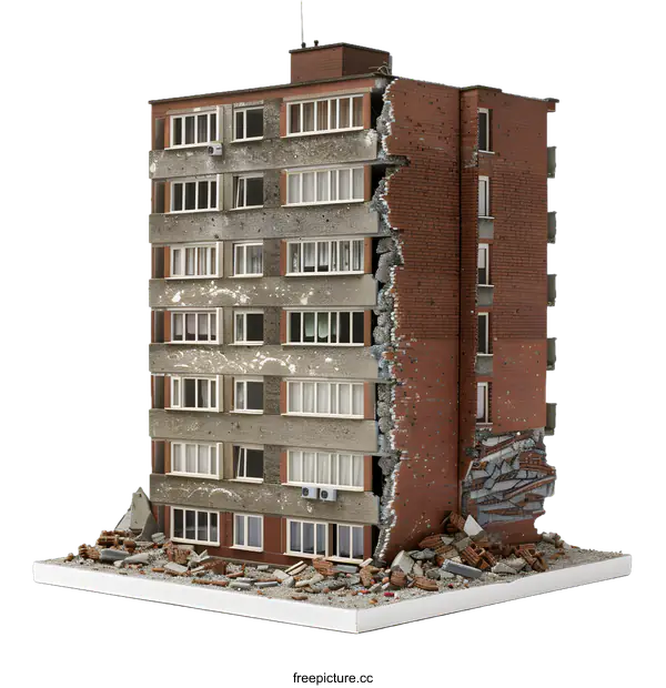 [Transparent Background PNG]Broken Brick Building Model Isolated on White Background