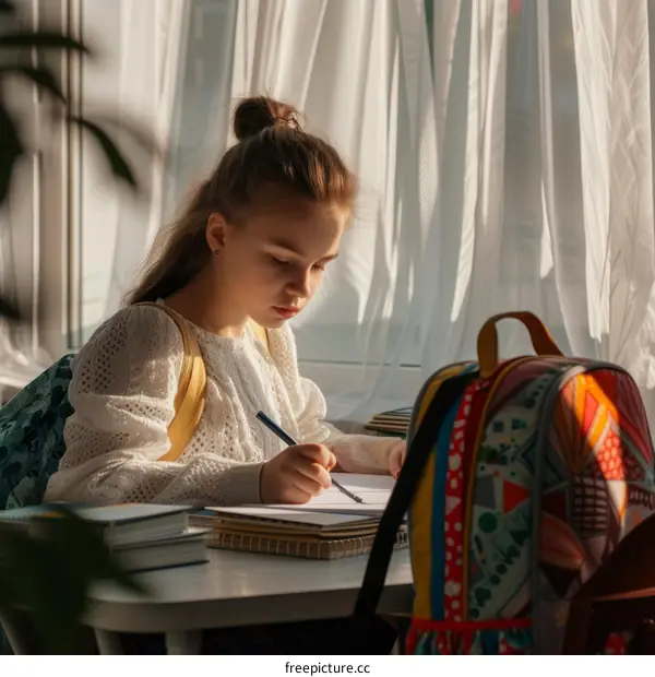 girl studying at home