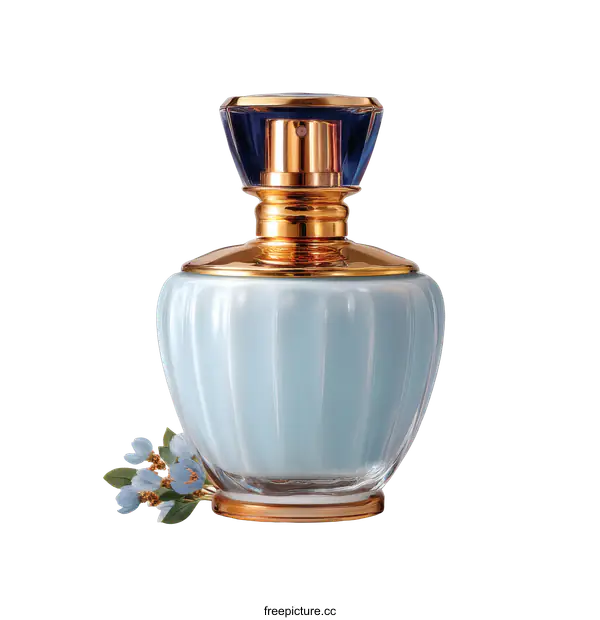 [Transparent Background PNG]Elegant Light Blue Perfume Bottle with Gold Accents
